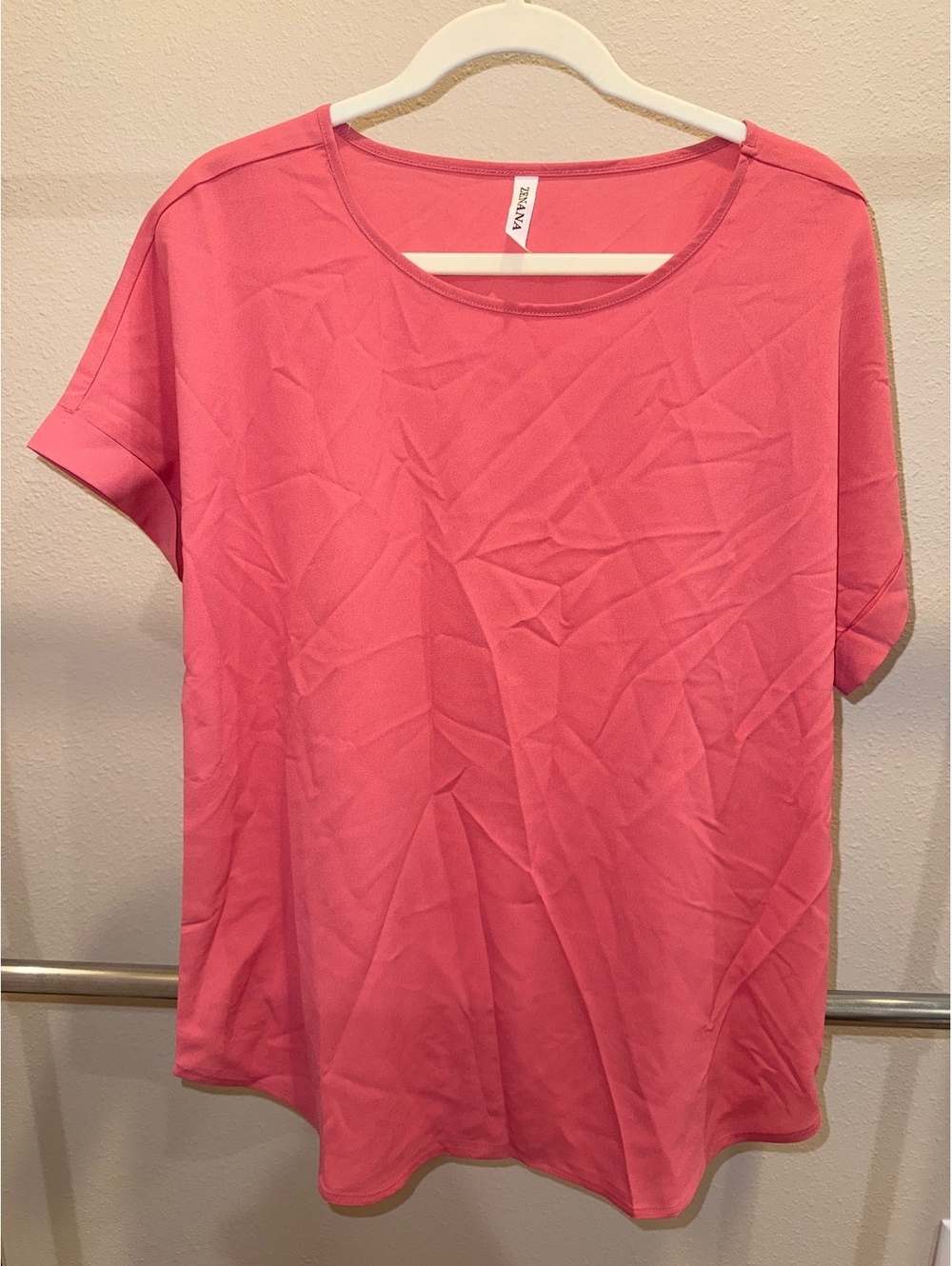 Zenana Women's Pink Short Sleeve Polyester Blouse